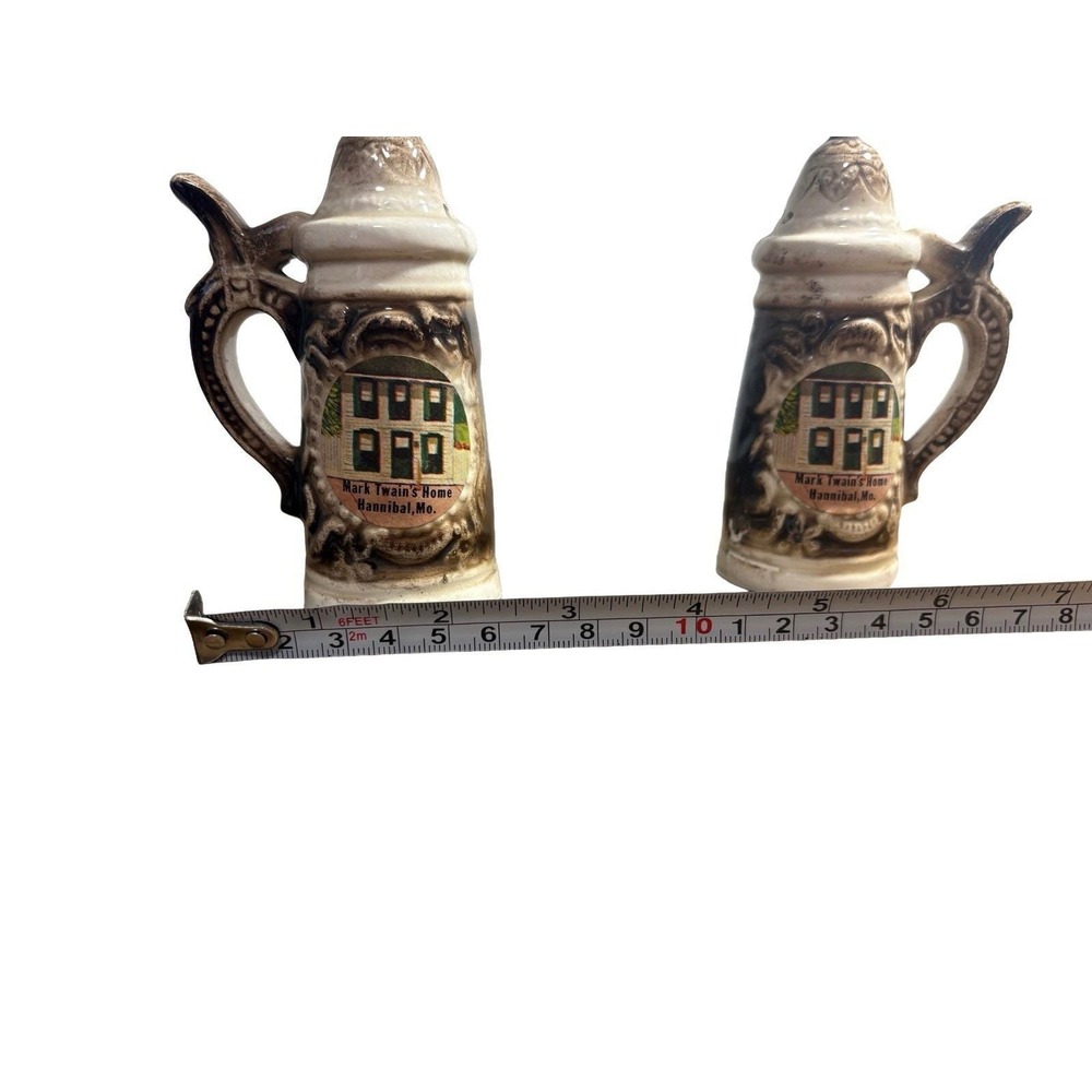 Vintage Ceramic Beer Stein Salt & Pepper Shakers with Handles Mark Twain's House - Picture 8 of 8